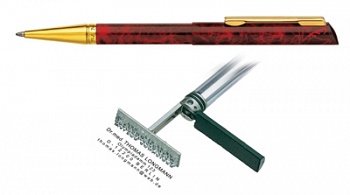 Ручка з штампом, мармурово-червоний корпус з позолоченим наконечником
