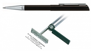 Ручка з штампом,  чорний корпус з сріблястим наконечником
